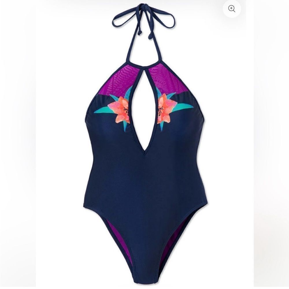 Navy Floral One-Piece Swimsuit - Picture 2 of 11